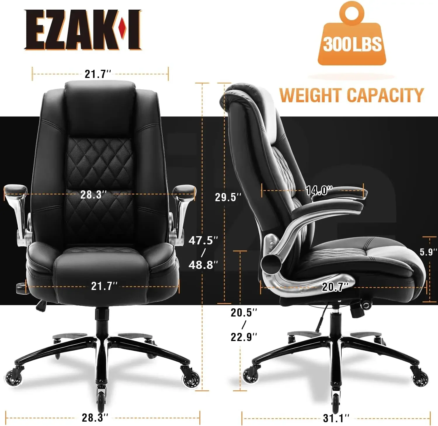 Office Chair- Flip Arms Adjustable Built-in Lumbar Support, Executive Computer Desk Chair Work Chairs, Thick Padded