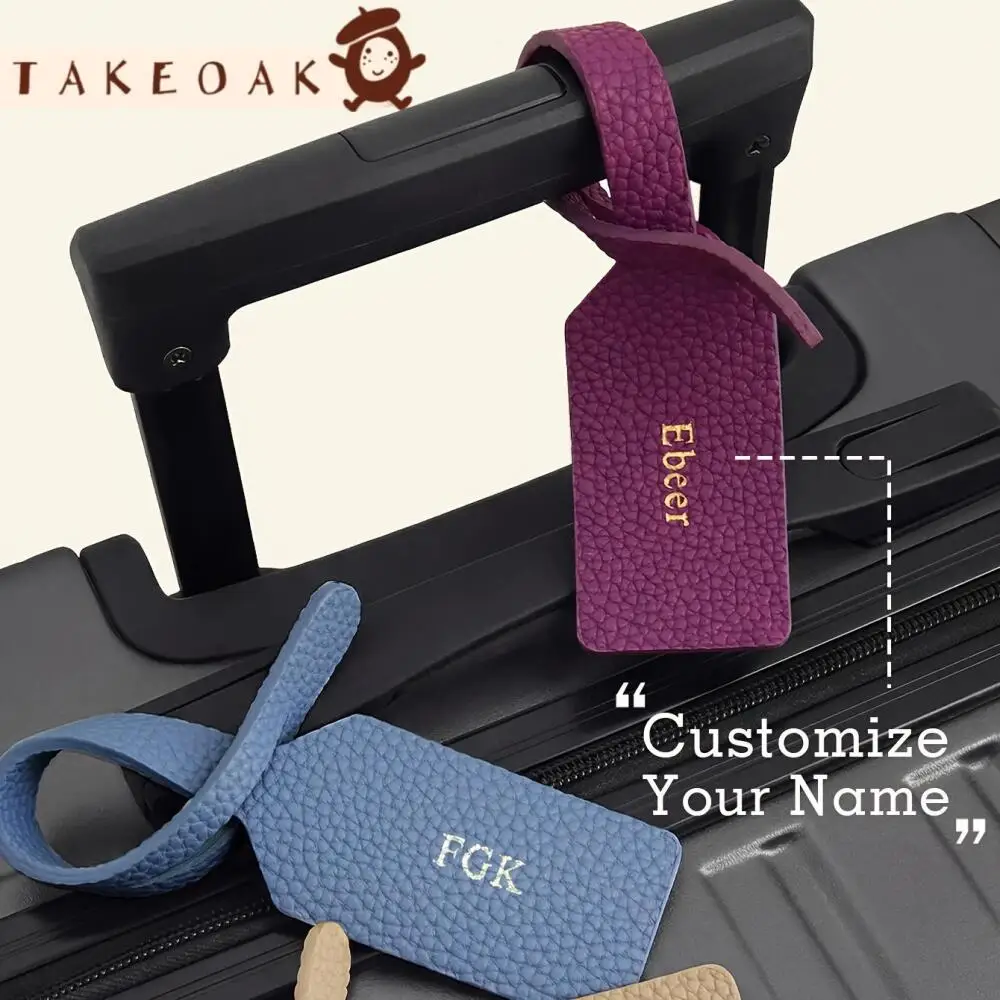 Custom Name Luggage Tag for Suitcases Bag Charm Customized Silver Gold Monogram Name Luggage Tags Lychee Patterned Leather Tag