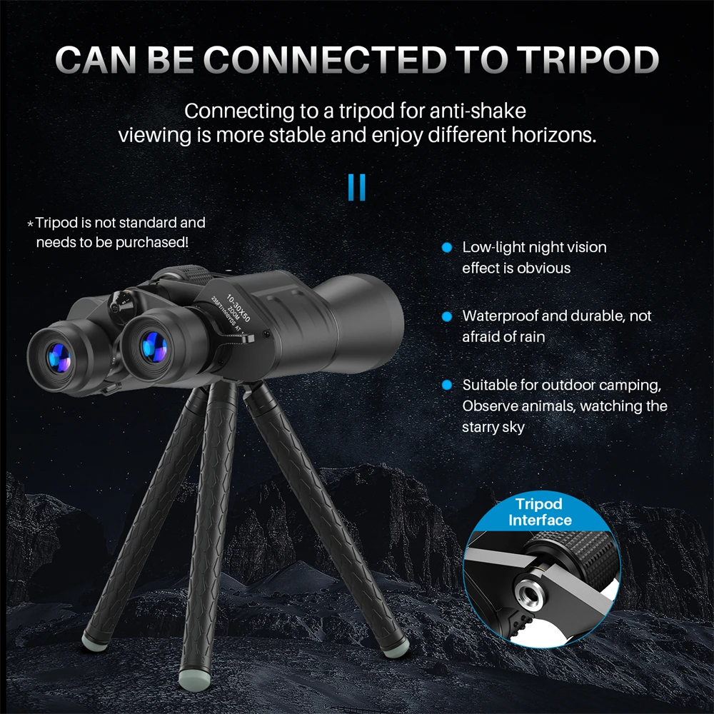 APEXEL 10-30X50 HD Binoculars Large View Optics Telescope Lens with Clear Low Light Vision Roof Binoculars for Travel Hunting