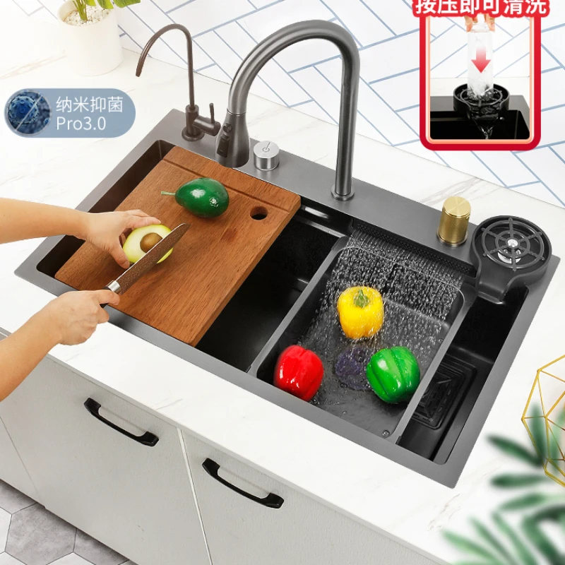 

Sink nano-304 stainless steel sink waterfall faucet online celebrity Japanese-style large single-tank cup washer pool