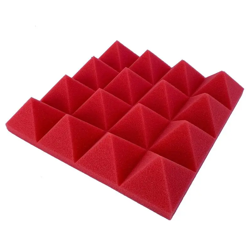 48Pcs 25X25x5cm Studio Acoustic Soundproof Foam Pyramid Noise Insulation Sound Absorption Treatment Panels Black+Red-B51B