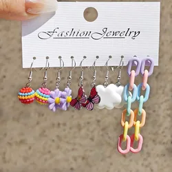 European and American fashion cross-border sweet and cute cartoon colored candy butterfly white cloud earring chain set