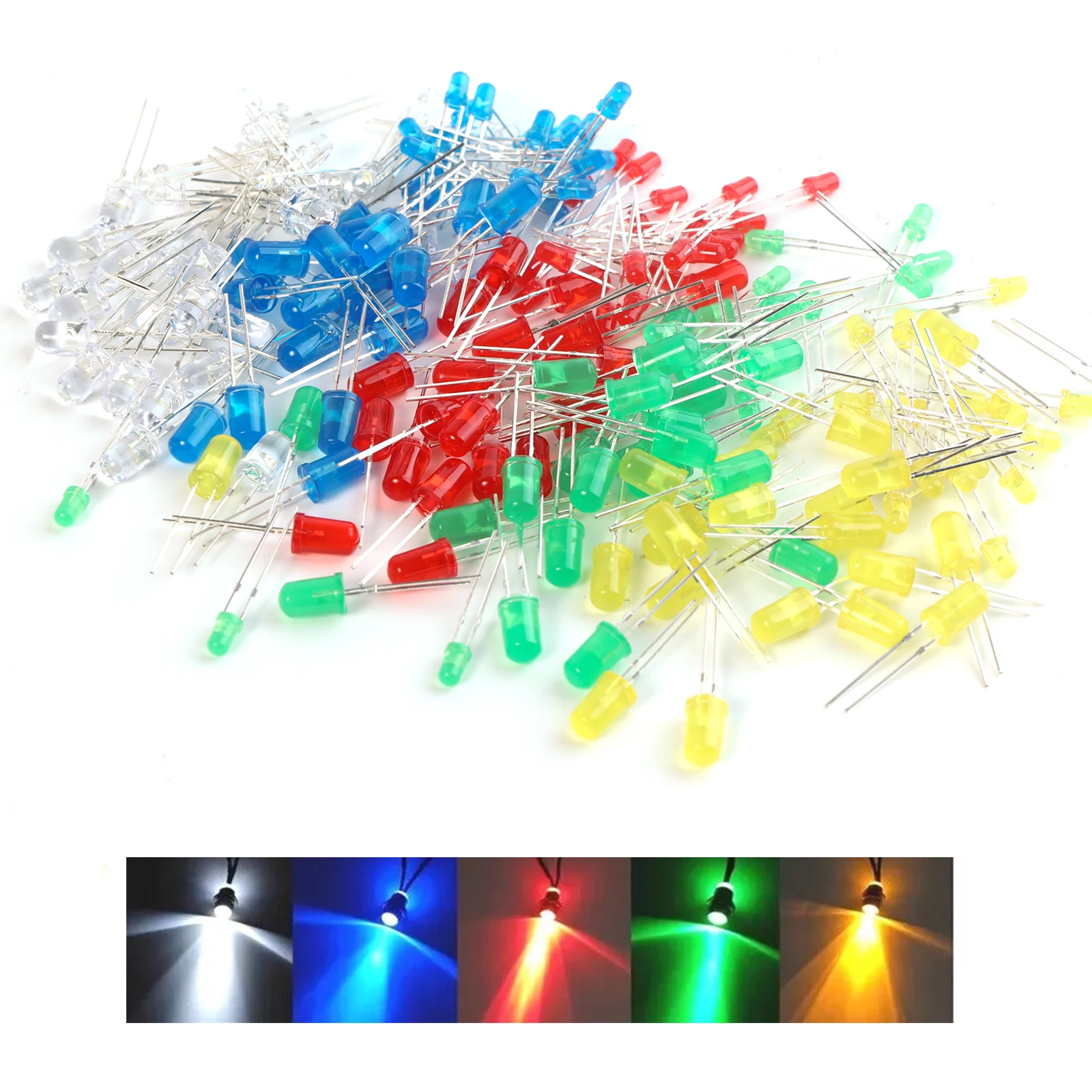 200pcs 3mm 5mm LED Diode F3 F5 Assorted Kit White Green Red Blue Yellow Orange Pink Purple Warm White DIY Light Emitting Diode