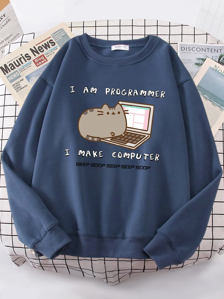 I Am Programmer I Make Computer Funny Cat Women Hoody Korean Fashion Sweatshirt Street Casual Clothes Hipster Loose Sportswear