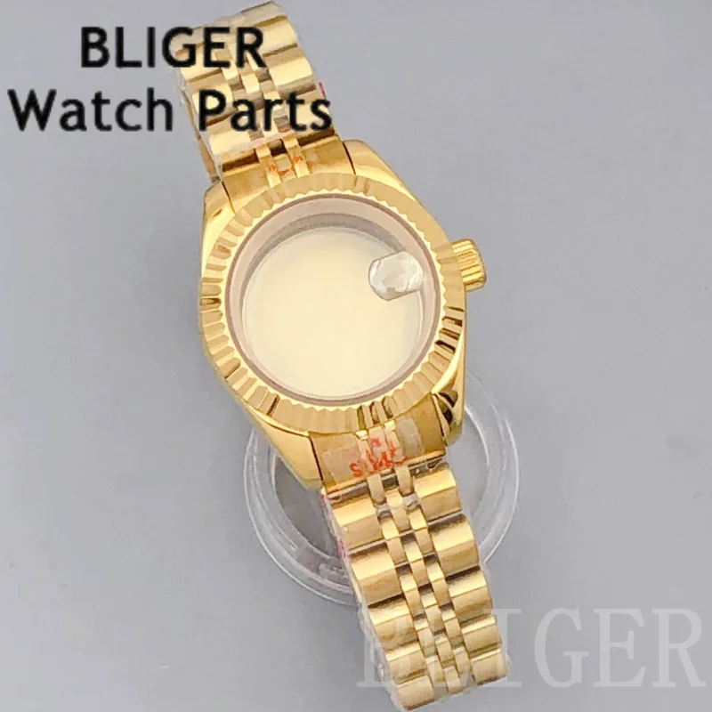 Bliger nh05 28mm senhora dente/lope/polonês caixa de relógio pulseira vidro safira caber nh05 n06 movimento relógio feminino peças reposição