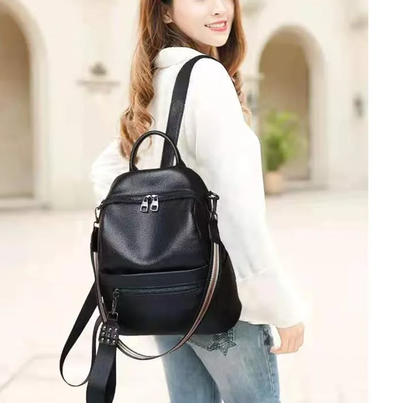 2027 New Fashion Luxury Brand Cow Genuine Leather Women Backpacks Female Ladies Girl Student Korean Casual Designer Backpack