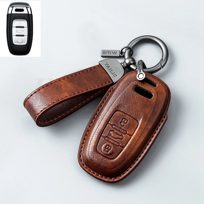 Car Leather Key Case Holder Cover Bag For Audi A1 A3 A4 A5 A6 A7 A8 Quattro Q3 Q5 Q7 2010 2012 2013 2014 2015 Key Protective 