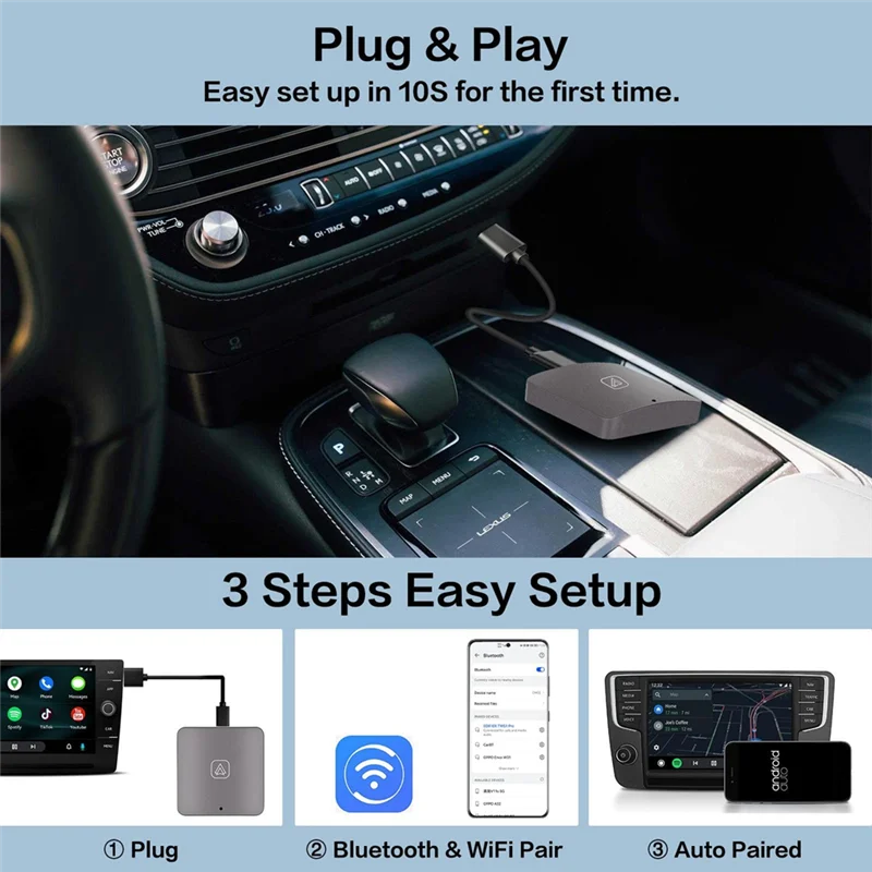 【تخفيضات سريعة】محول تلقائي Android لاسلكي للمصنع السلكي Android Auto Cars Wifi Plug & Play Wireless Android Auto Dongle