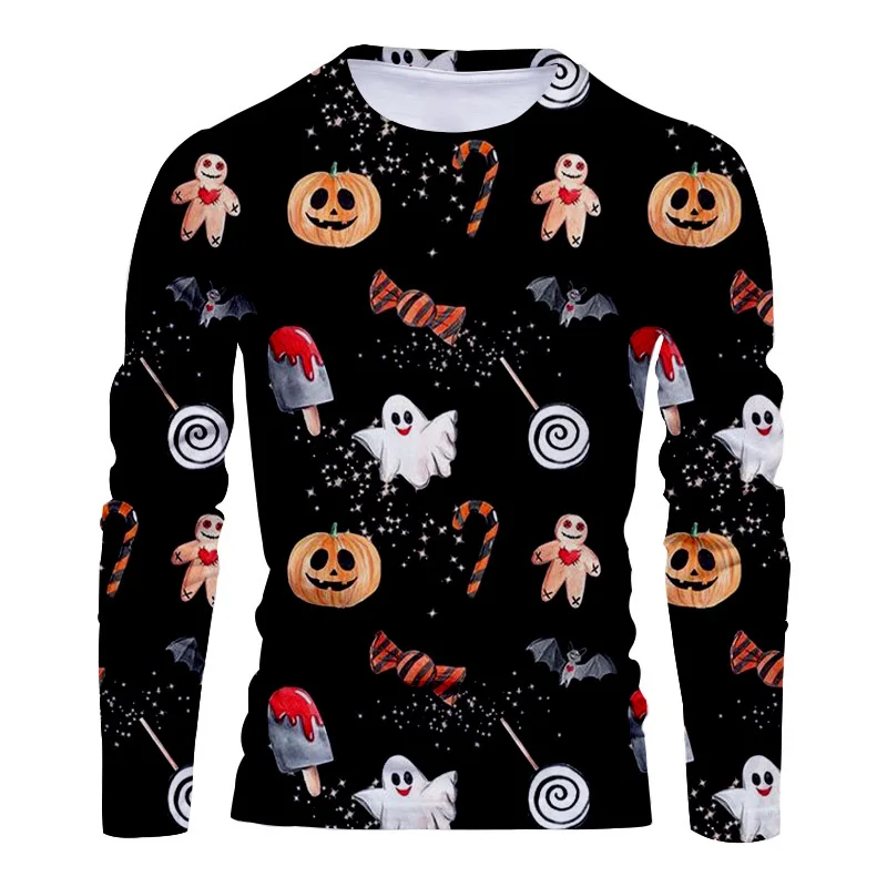 New Horror Halloween Collection Streetwear Disney Stitch and Mickey 3D Print Fashion Casual Men\'s Crew Neck Long Sleeve T Shirt