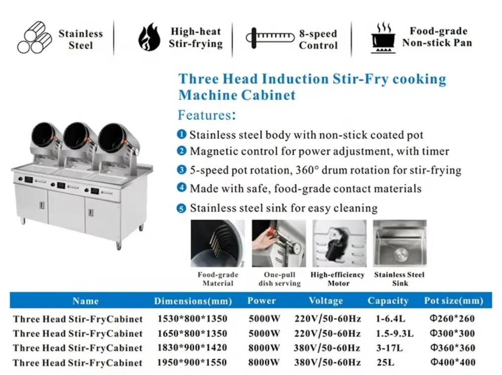 Factory Manufacturer 3-Head Automatic Cooking Machine Electric Stir Fry Robot Customized Service for Wholesale