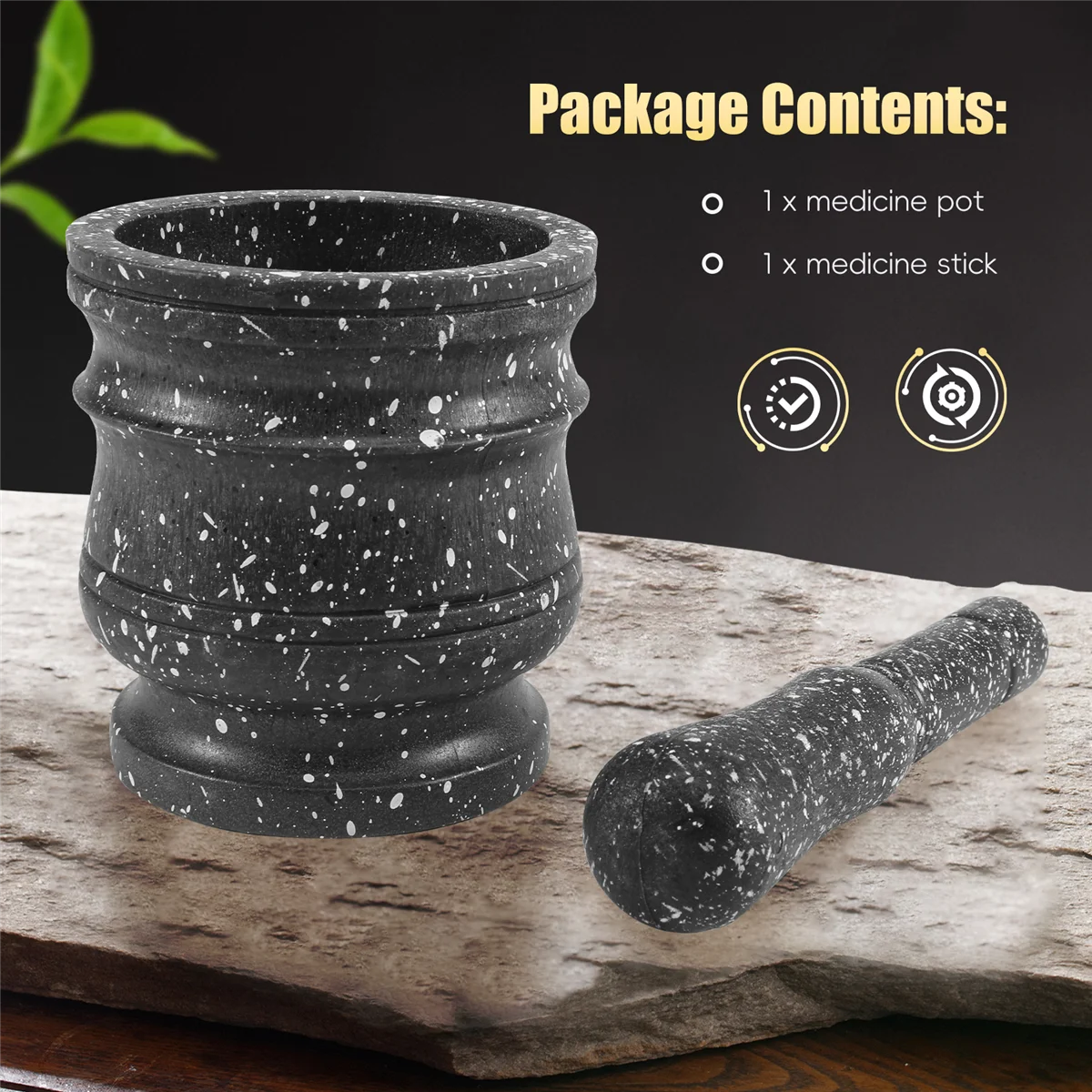 Granite Pattern Pestle Set Stone Herb Spice Grinder Solid Grinder Cooking Set