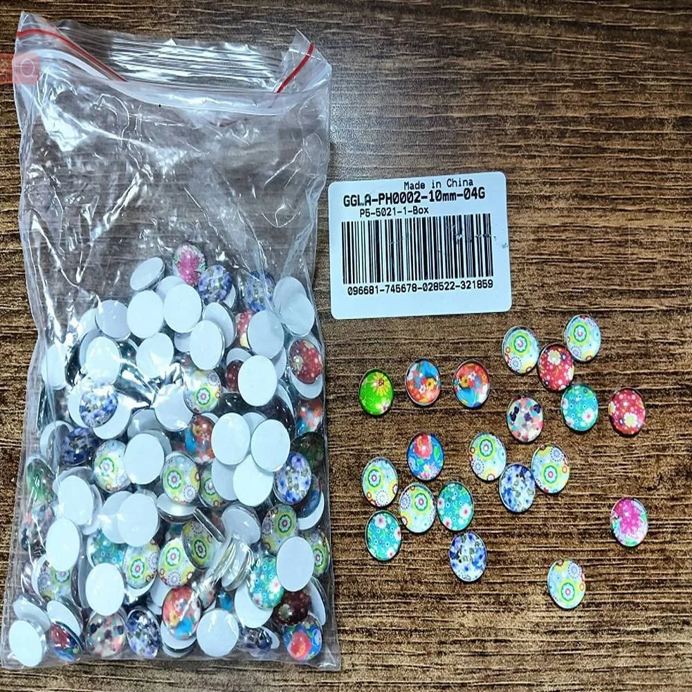 

1box Printed Glass Half Round/Dome Cabochons Mixed color 10x4mm