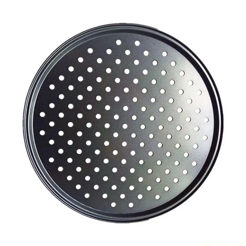 QX2E 9/10/11/12 Inch Baking Pizza Pan with Hole Carbon Steel Nonstick Kitchen Cooking