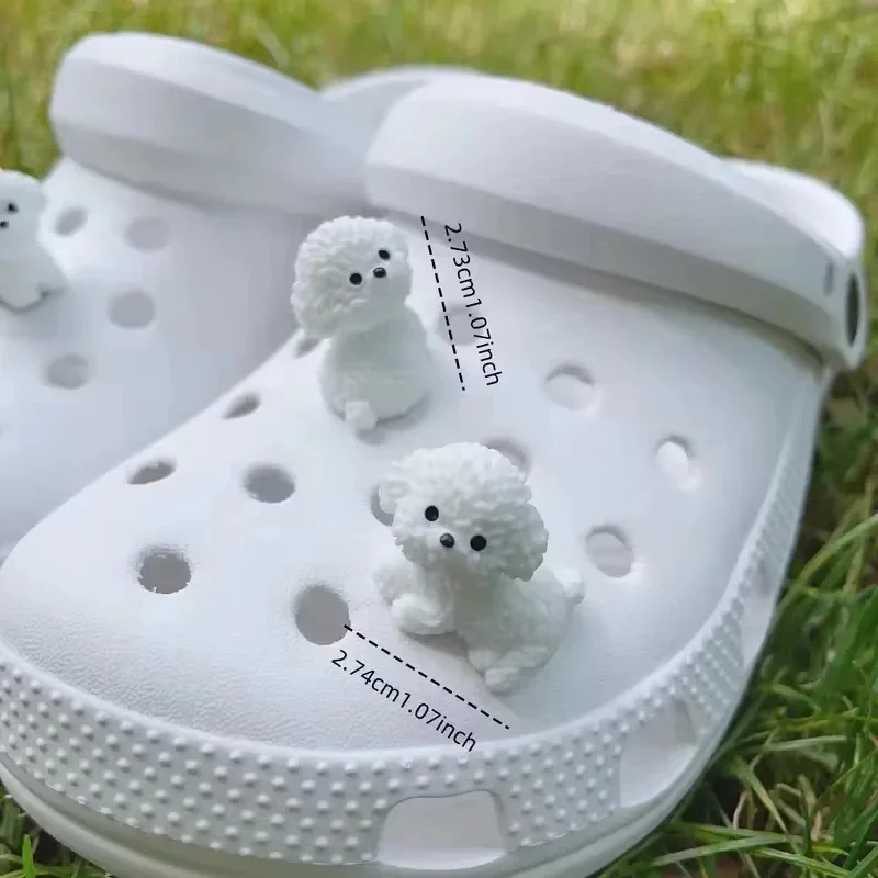 3D Cute Puppy Shoe Decoration Pendant Mini Cute Bichon Frise Dog Figurines Diy Detachable For Clogs Sandal Beach Party Gifts
