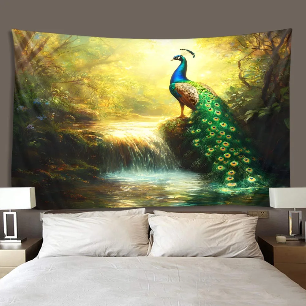 Vintage Floral Peacock Bohemian Minimalist Tapestry - Art Oil Painting for Living Room Bedroom Home Decor Mystical