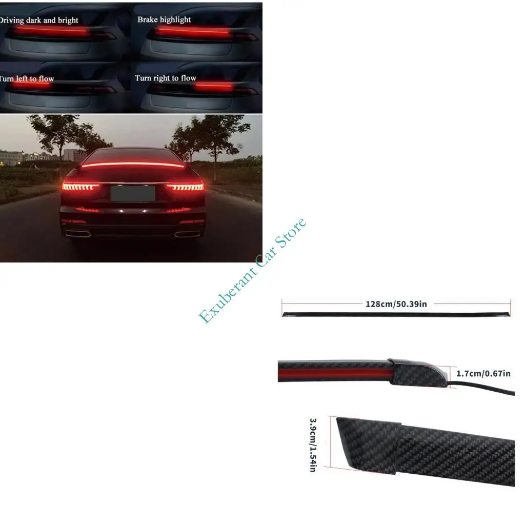 H3CE High Position Brake Light Simple DIY Setup 120cm Car Spoiler Red LED Sequential Turn Lamp Easy Installation
