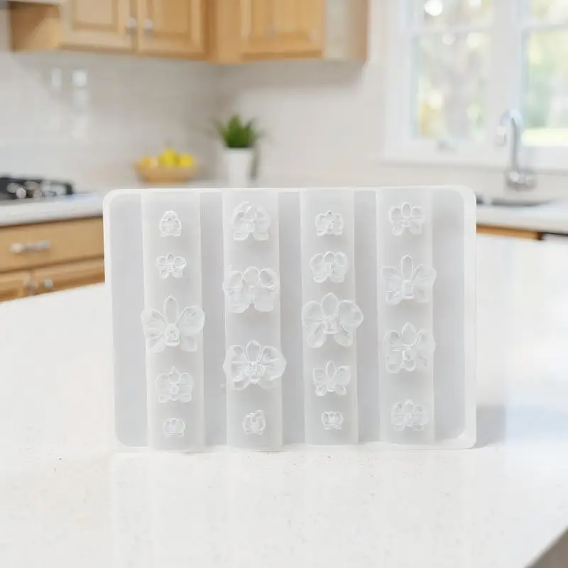 Stampo in silicone per nail art con design floreale Phalaenopsis 3D, modello per intaglio di manicure con orchidea dolce farfalla fai da te