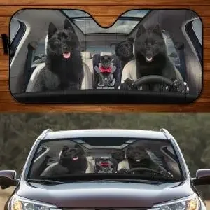 Funny Schipperke Dog Family Driving Dad Mom Child Dog Lover Car Sunshade, Car Window Sun Cover  Car Windshield Visor