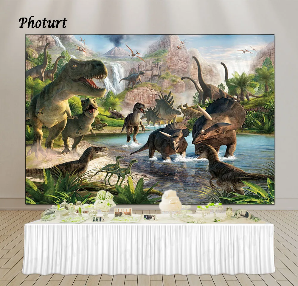 PHOTURT Jurassic Dinosaur Backdrop Kids Birthday Background Movie Poster Polyester Vinyl Photography Banner Decoration Props