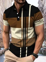 La nouvelle chemise polo pour hommes d'été 2025 présente un motif rayé 3D imprimé, décontracté, tendance, confortable et respirant 1