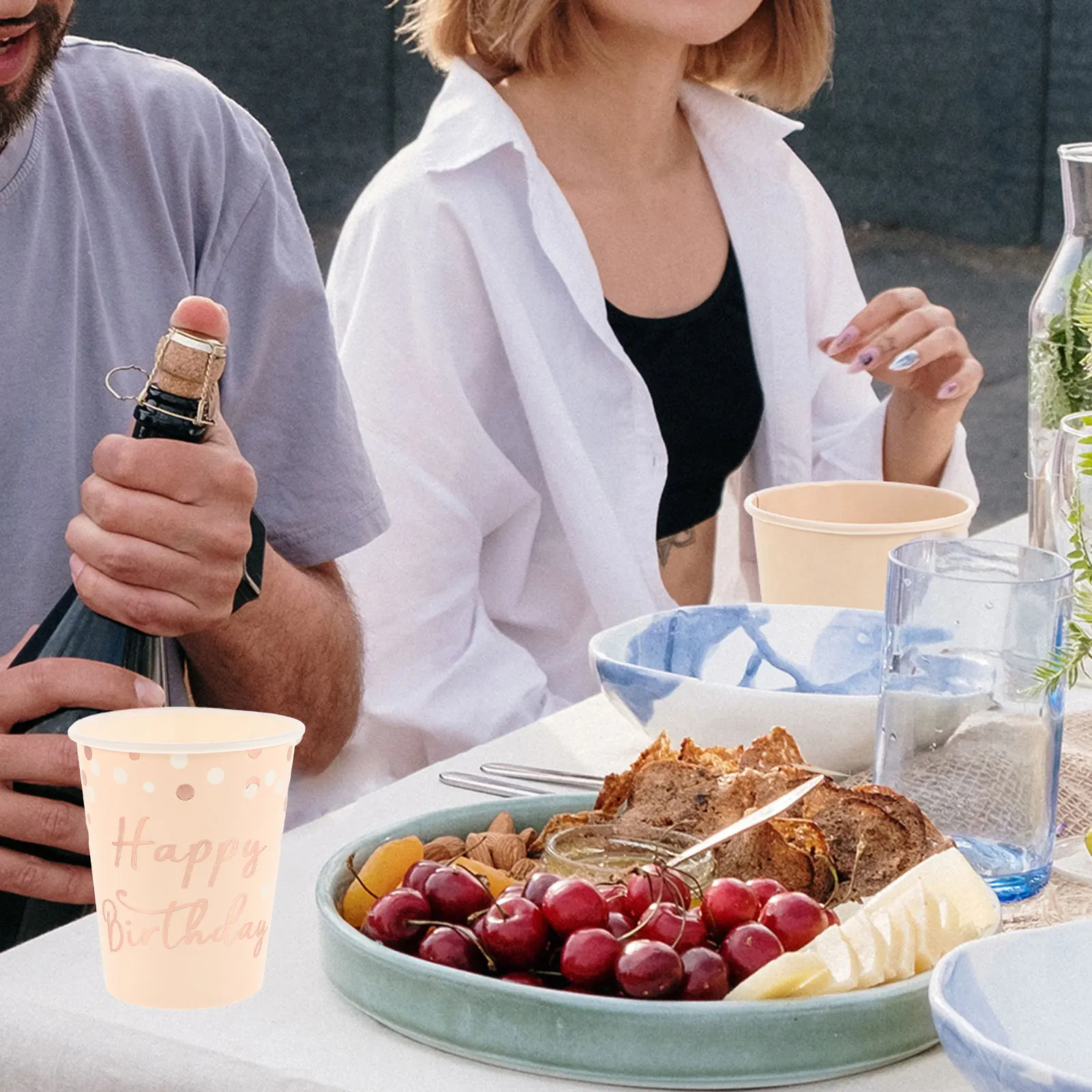 

8Pcs Happy Birthday Paper Cups Elegant Foil Dots Disposable Party Cups Birthday Celebration Drinkware Paper Cup for Drinking