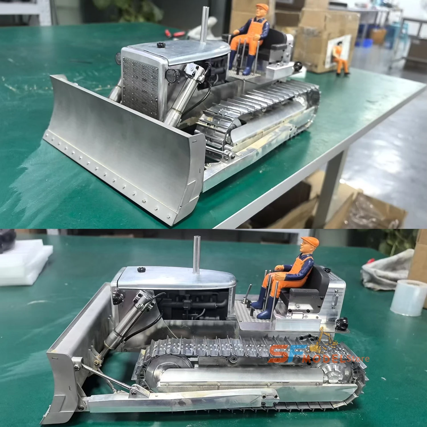 RC Bulldozer D7 1/14 Hydraulic RC Bulldozer Metal Model with Lighting and Sound System RTR Version Remote Control Car Model Toy