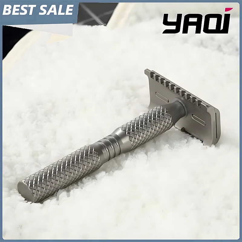 

YAQI New Men's Ghost 90DC Cross Grain Pattern Titanium Light Weight Safety Razor High Quality Professional Face Clearance Tool