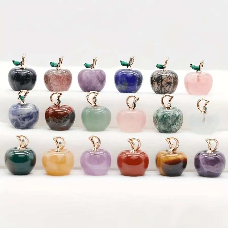 1/5/10/20/50/100pcs Natural Stone Pieces: Amethyst Quartz, Rose Quartz, Small Apple Pendant, Necklace, Earrings, Dangling Jewelr