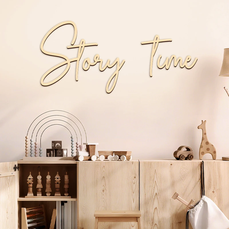 NUBECOM Wooden Story Time Sign Wall Stickers Elegant Font Wall Decor for Reading Room Bedroom Nursery Room Wall Decorations
