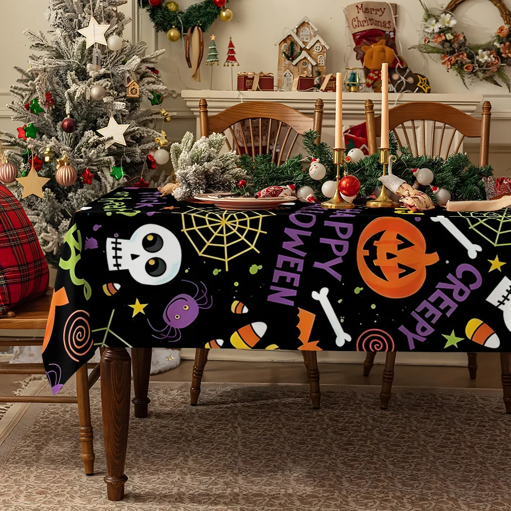 Purple Halloween Ghost Pumpkin Waterproof table cloth, splash-proof tablecloth, for party, Halloween, Christmas, dining, camping