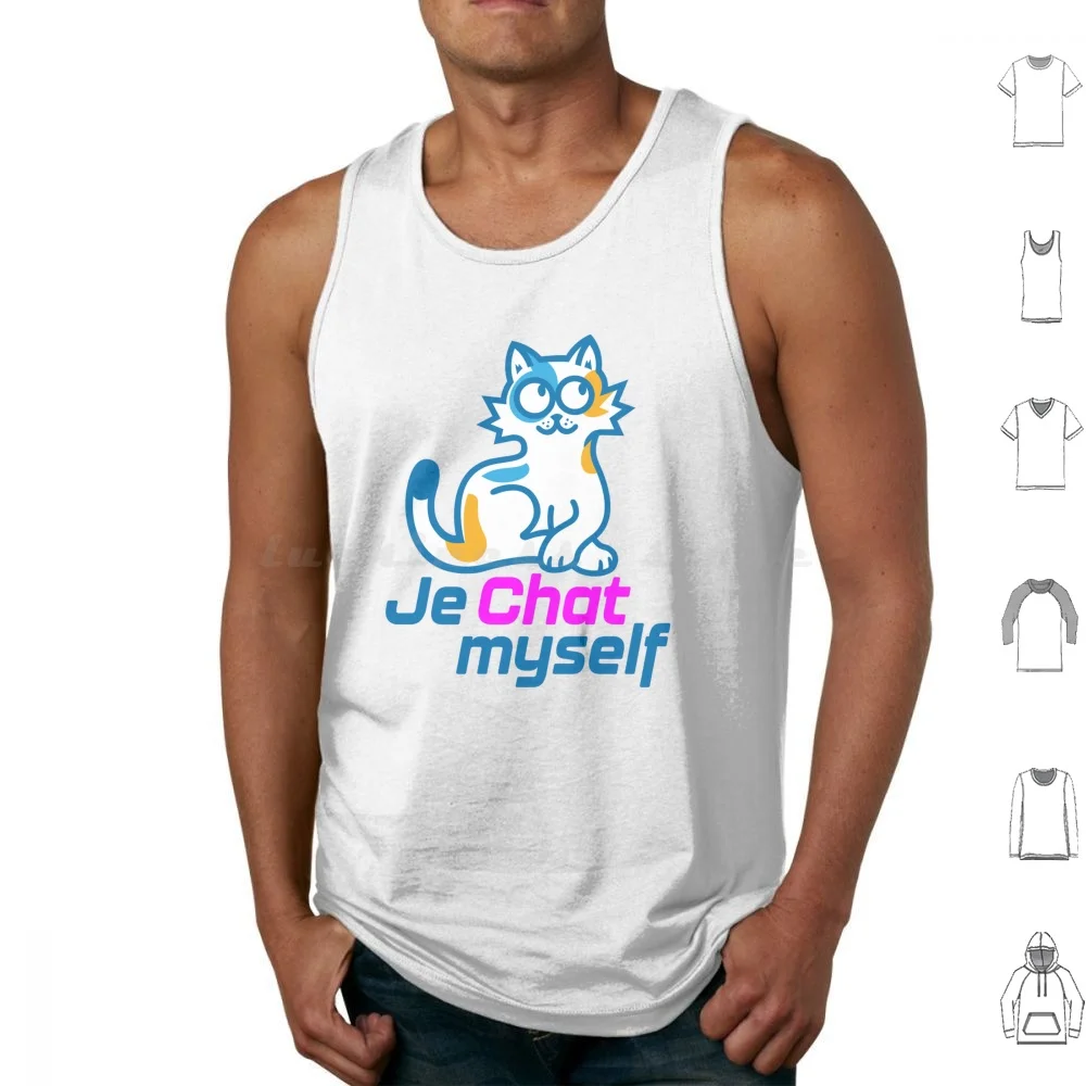 Je Chat Myself Tank Tops Print Cotton Cats Cat Kitten Kitty Funny French Chat Poo Potty Poop Litter Box Humour Animals Pet