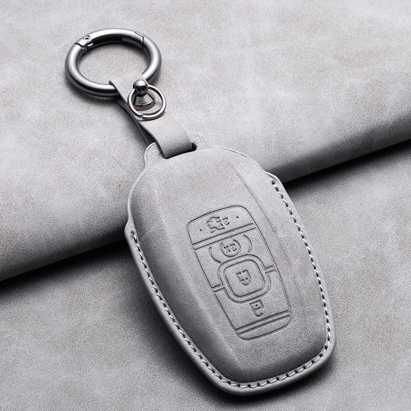 Leather Car Smart Key Case Protector Cover Shell Fob Holder For Lincoln Continental MKC MKZ Navigator 2017-2019 Key Accessories