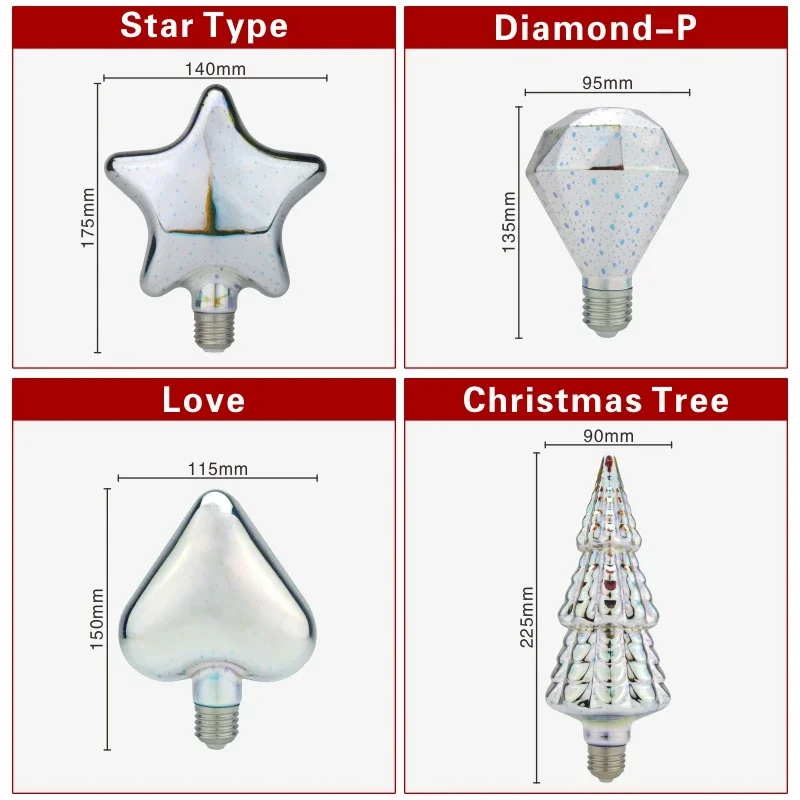 Bombilla LED de decoración 3D para árbol de Navidad, lámpara de fuegos artificiales de estrella, Vintage, Edison, E27, 6W, 85-265V, novedad