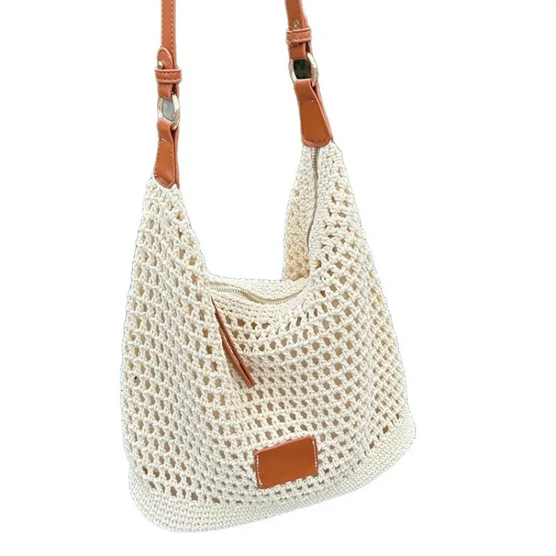 

Women's Beige Hollow Woven Single - Shoulder Tote, Large Capacity, Casual Daily & Vacation Bag