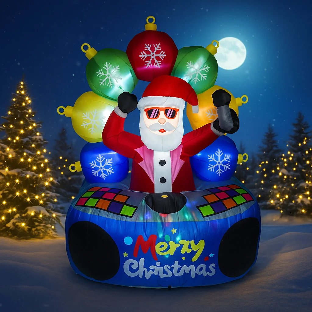 Juguete inflable de 5,91 pies, luces LED de Papá Noel para DJ, adornos navideños para patio, suministros navideños, adornos para el hogar, regalo festivo para vacaciones