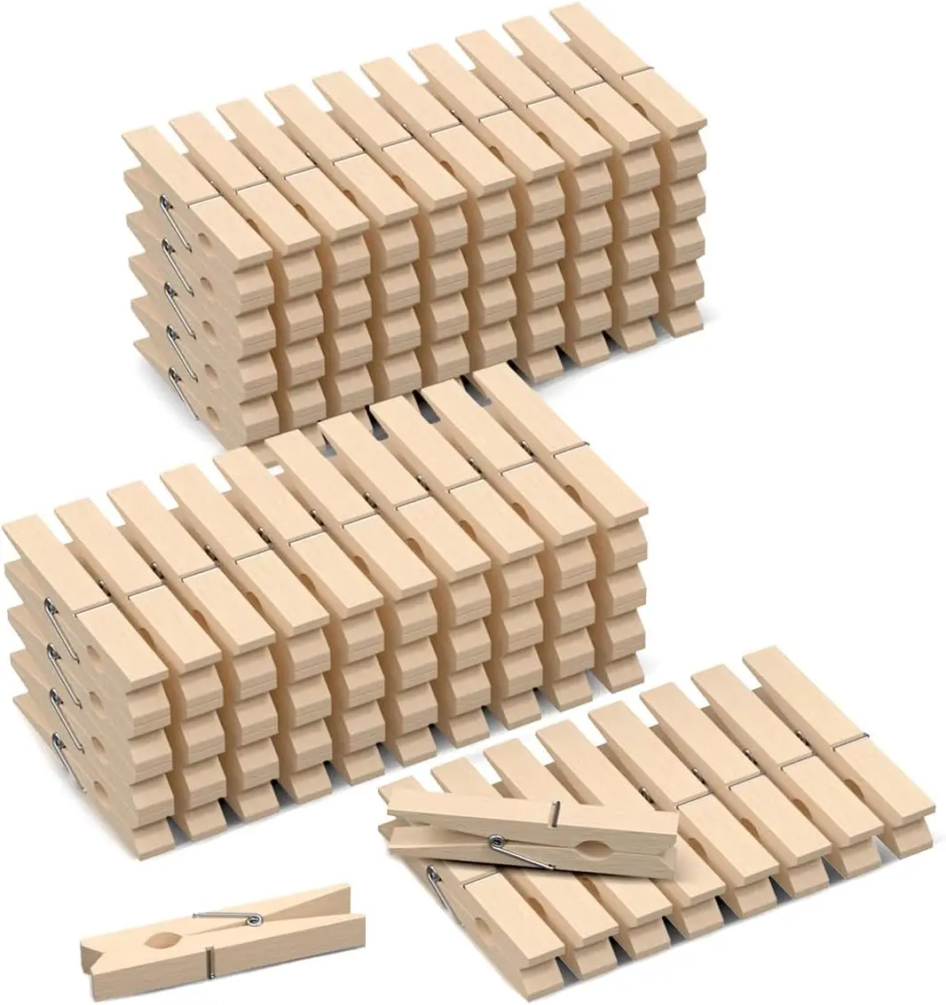 100 Pack Wooden Clothes Pins 2.9 Inch, Heavy-Duty Wood Clothespins | Wooden Clips for Hanging, Crafts, Laundry, Photo Display &