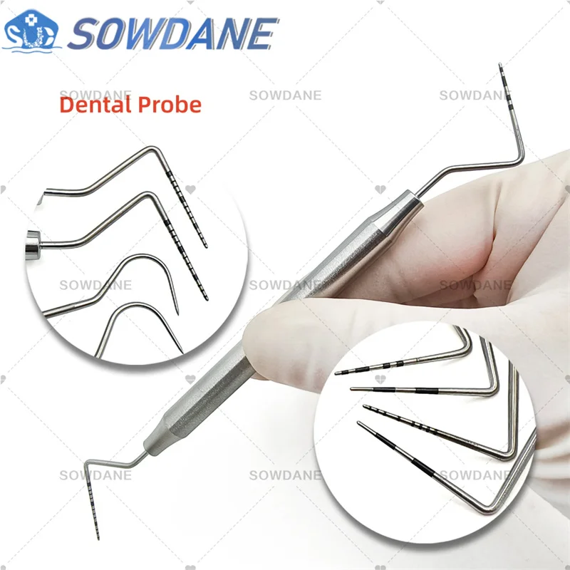 Dental Periodontal Probe with Scaler Explorer Instrument Tool Tooth Cleaning Scaler Dentist Endodontic Probes Round Handle