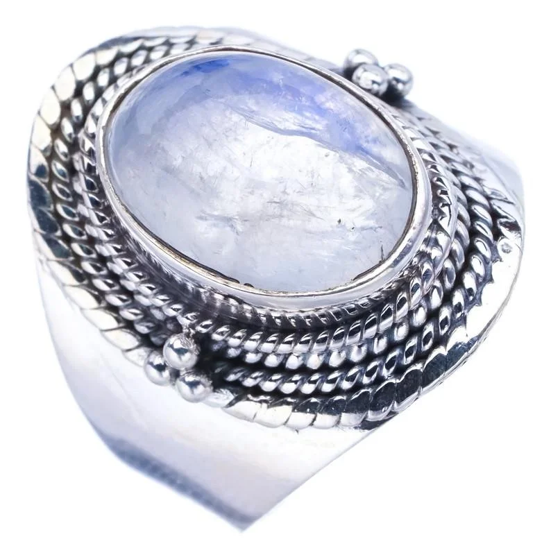 Stargems®Handmade Moonstone natural anel, prata esterlina 925, 9, F0797