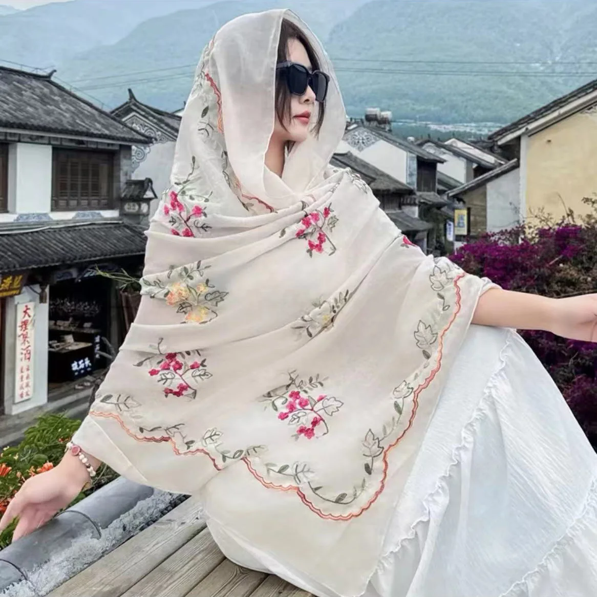 ​ Böhmischer Strandtuch-Wickelschal, bestickter Baumwoll-Sarong, vertuscht, schnell trocknend, Instagram, bewegliches Strand-Resort-Zubehör, 70 x 175 cm ​