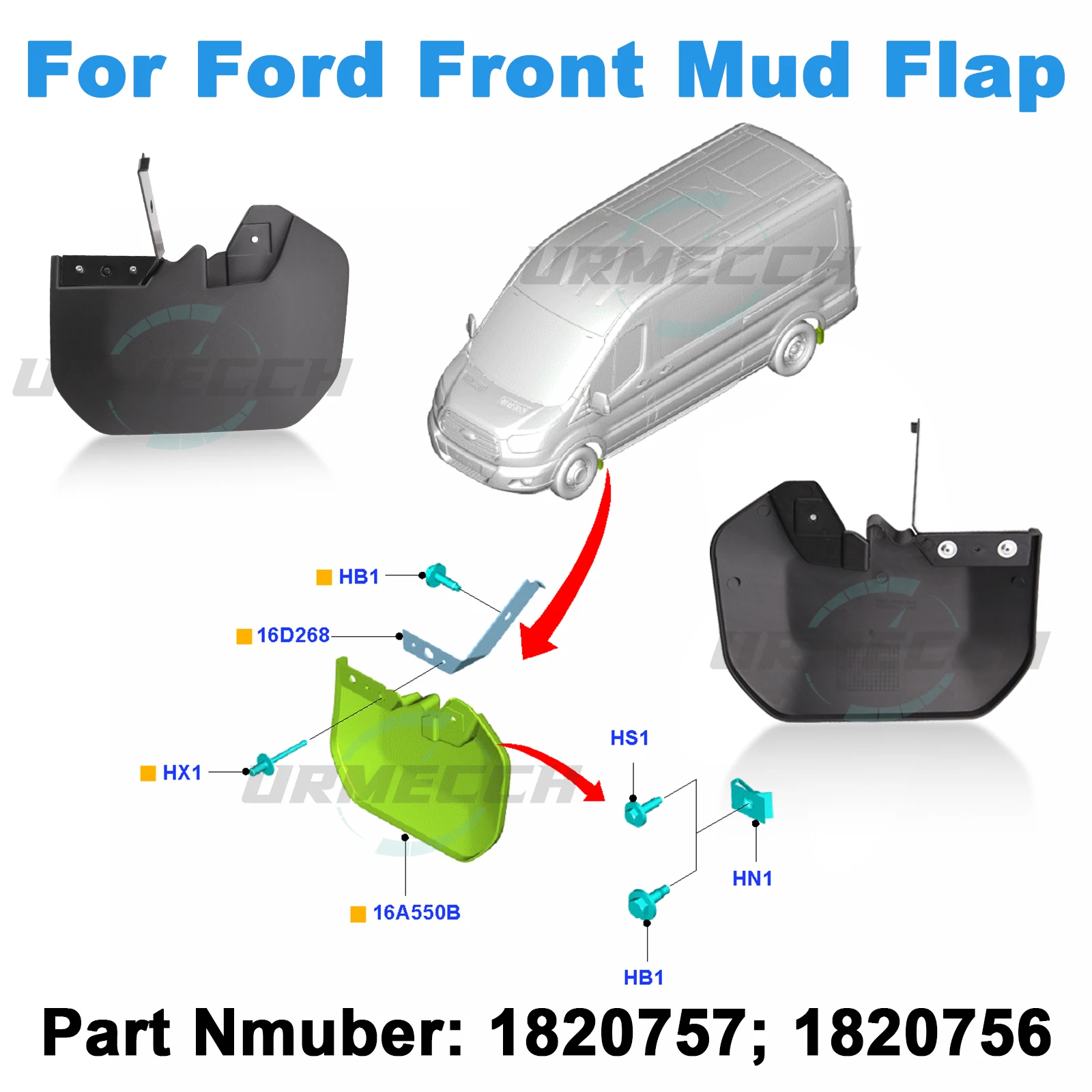 Mud Flap for Ford Transit MK8 2014-2024 Molded Splash Guard Front Fender Flares with Bracket 1820757 1820756 Car Exterior Part