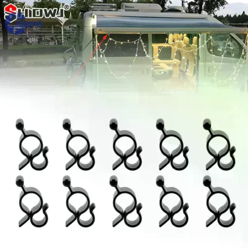 10Pcs Camping Awning Hook Clips Caravan Camper String Light Rope Clamp Tent Hooks Multi-use RV Traveling Tent Clip Light Hanger