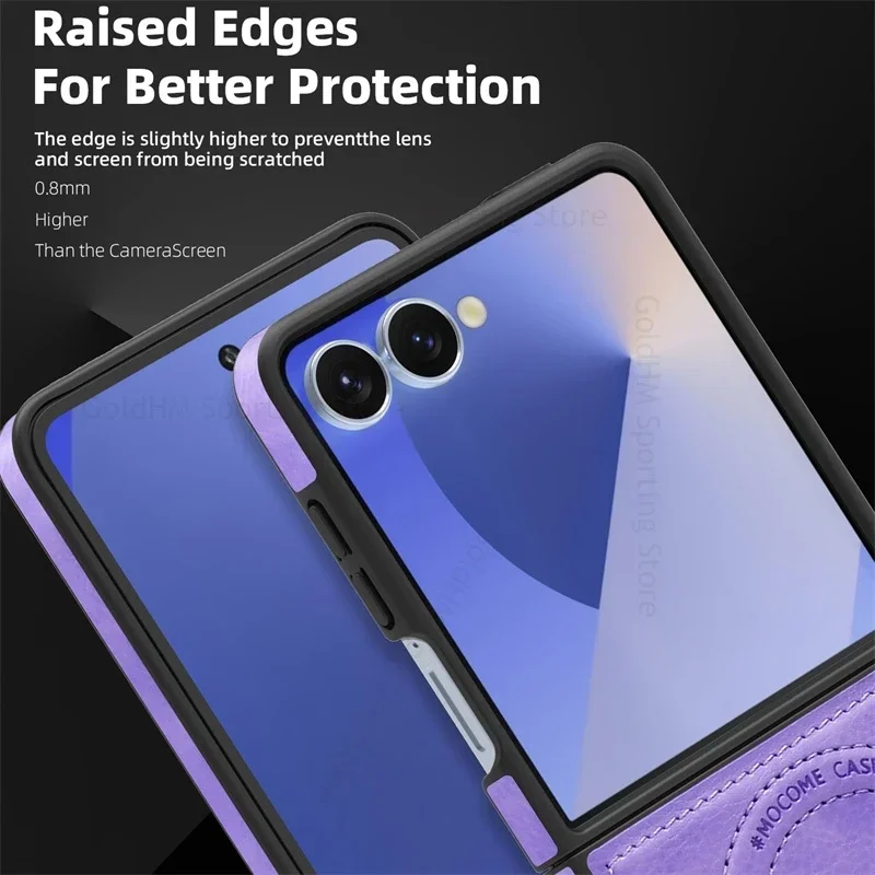 Высококачественный кожаный чехол-подставка Buiness Sle Bla с прорезями для Samsung Z Flip 7, 6, 5, 4, 3, задняя крышка с магнитной беспроводной зарядкой