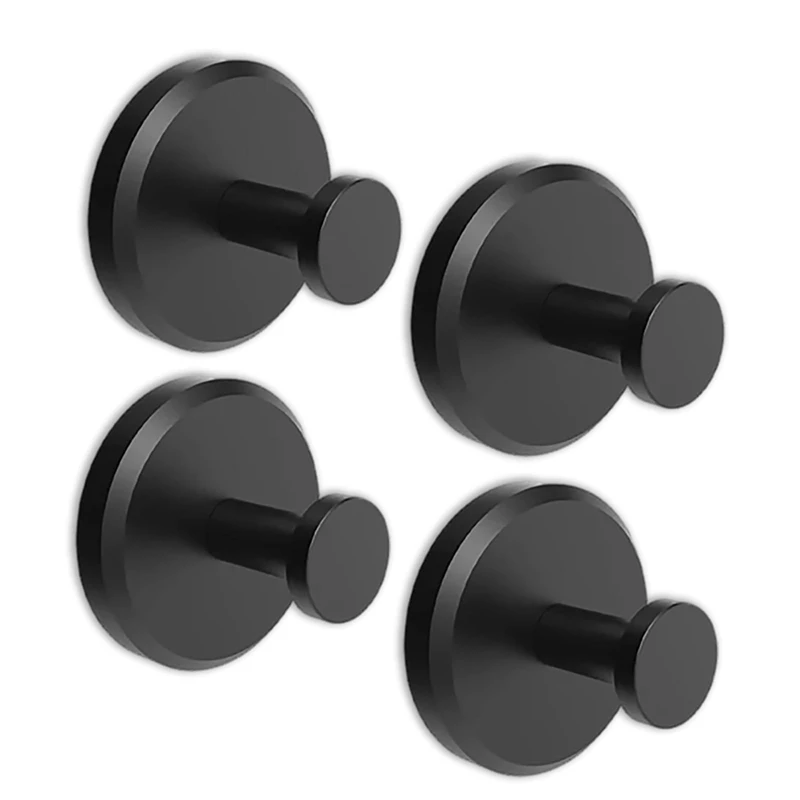 

4 Piece No-Drill Hooks Shower Hooks Bathroom Glass Door Wall 304 Clothes Hook Hook Bathroom Towel Clothes,Black