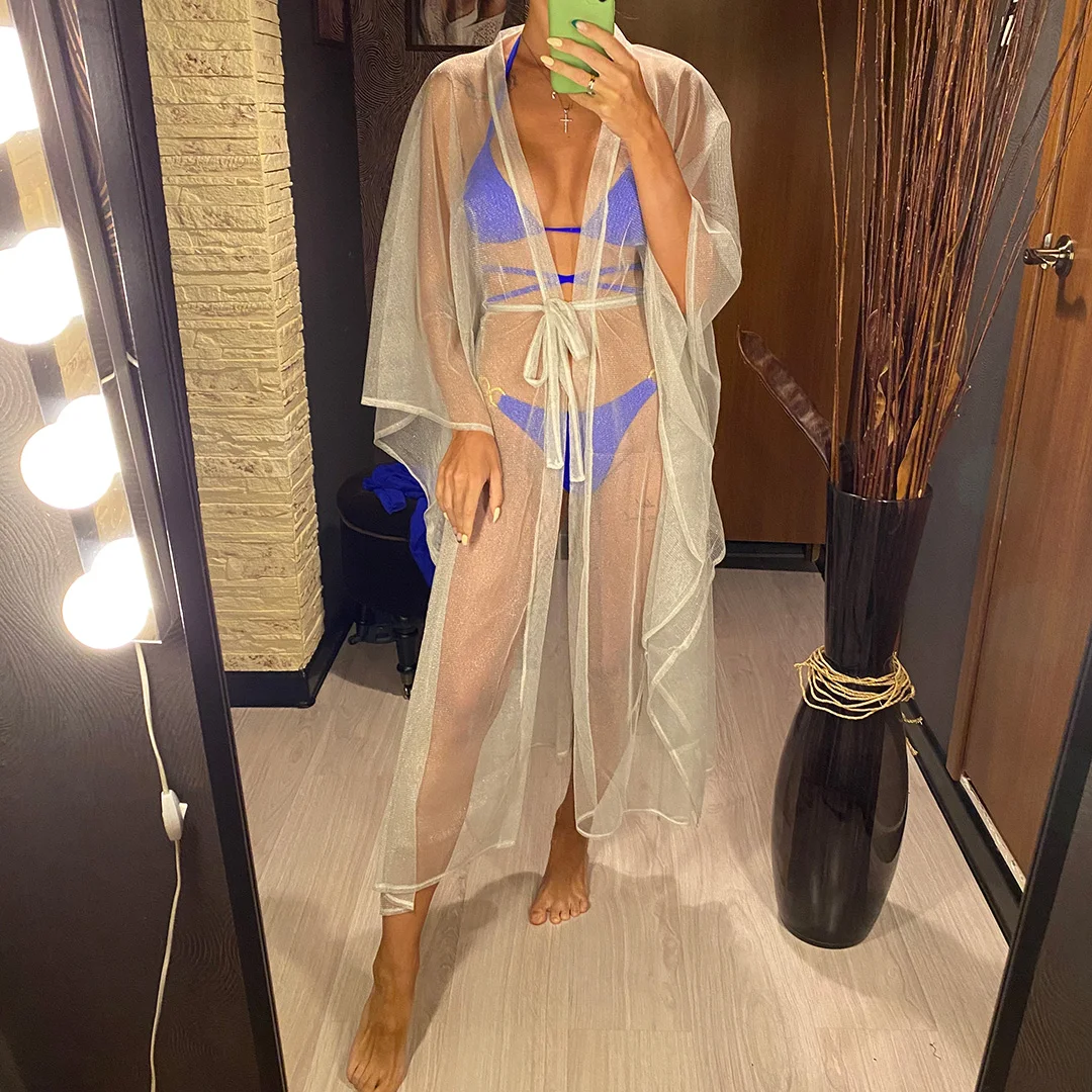 Neue sexy glitzernde transparente Tunika aus Netzstoff, Strand-Cover-up, Strandkleid, Strandmode, Damen V3217 – Detail 11