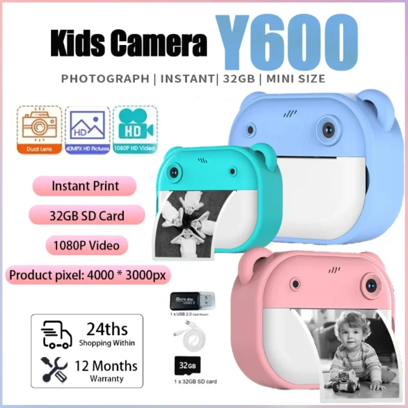 1080P HD Kids Instant Print Camera Mini Digital Thermal Print Children Photography Video Camera For Children's Gift ﻿