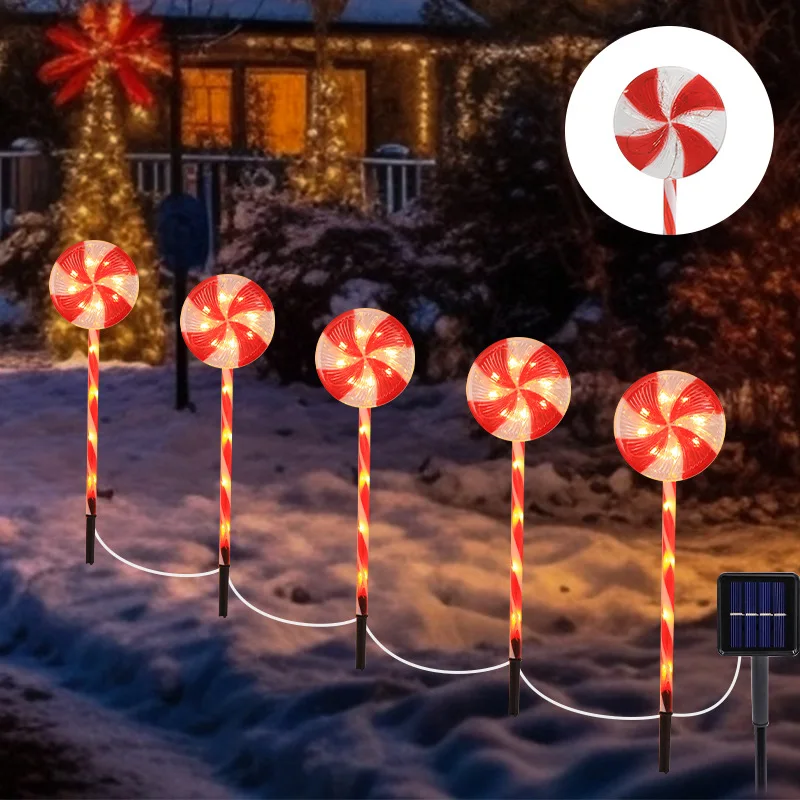 5PC 1 Juego de luces LED con energía Solar impermeables de bastón de caramelo de Navidad iluminación decorativa de jardín al aire libre