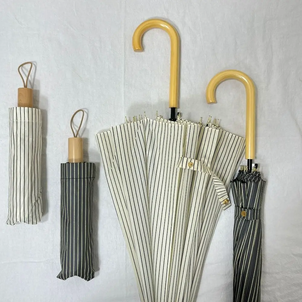 INS Striped Folding Umbrella Sun Rain Dual-Use Windproof Mini Sunshade Umbrella Rainproof Compact Hand Operated Parasol Women