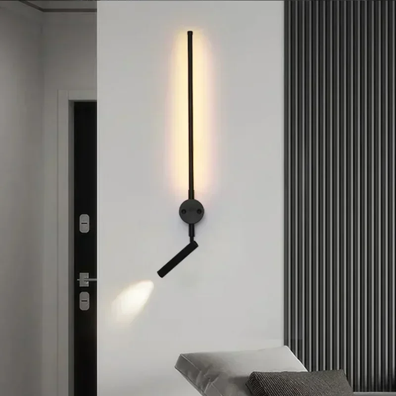 Modern LED Wall Lamp with Switch Bedroom Light Stairs Hallways Living Room Nordic Art Background Decor Black Lights Bathroom