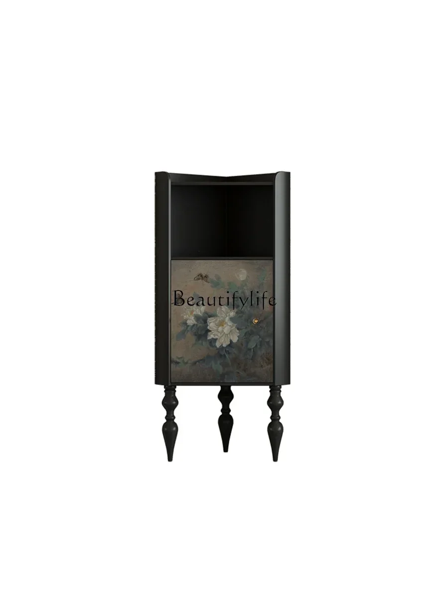 GG8New Chinese Style Flying Flowers and Dancing Butterflies Triangle Cabinet Solid Wood Bedroom Bedside Living Room Locker