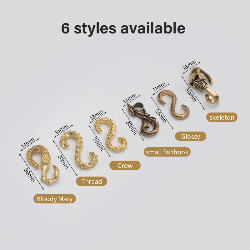 WUTA 1pcs Solid Brass S Shape Hook Key Ring Belt Double head Buckle for Wallet Key Chain Ropes Outdoor Leather Hardware Accessor